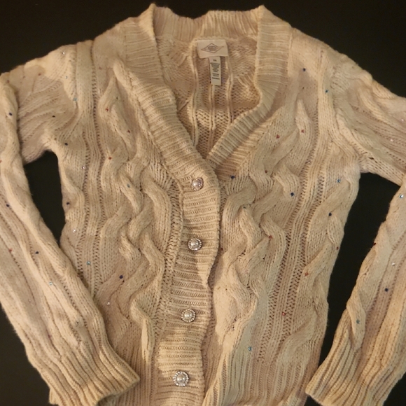 St. John's Bay Beige Cable Knit Cardigan with Sparkle Buttons - Picture 1 of 10